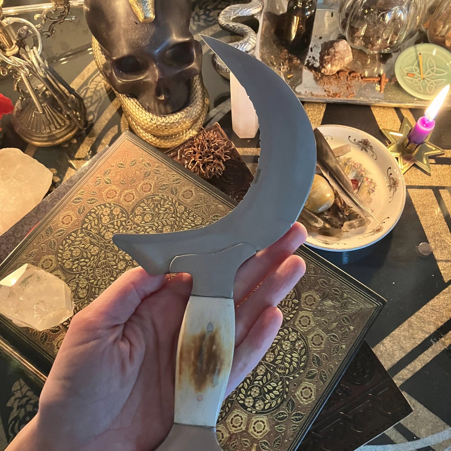 Druidic Boline with Bone Handle - 10" Ritual Knife