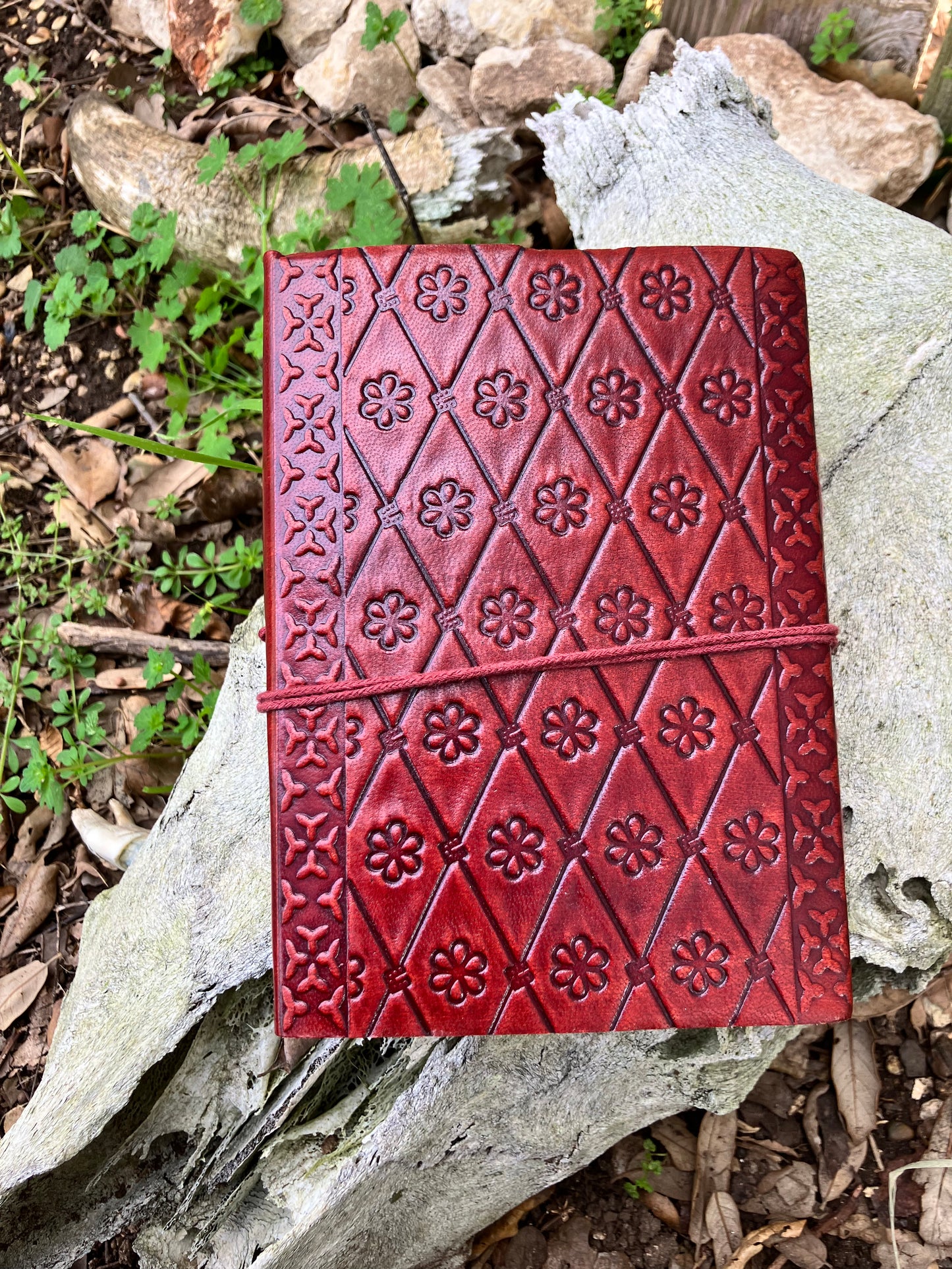 5x7" Triple Moon Grimoire | Book of Shadows | Small Leather Journal with Stone