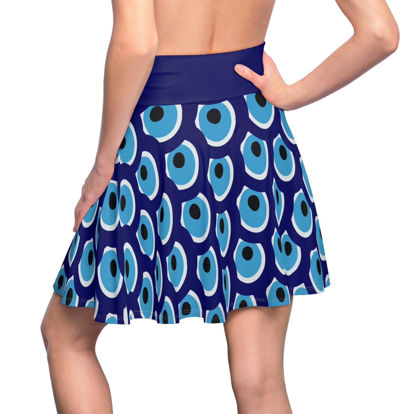 Evil Eye Skater Skirt | Witchy Skirt | Magical Skirt | Protection Symbol | Blue & White Skirt | Polyester Spandex