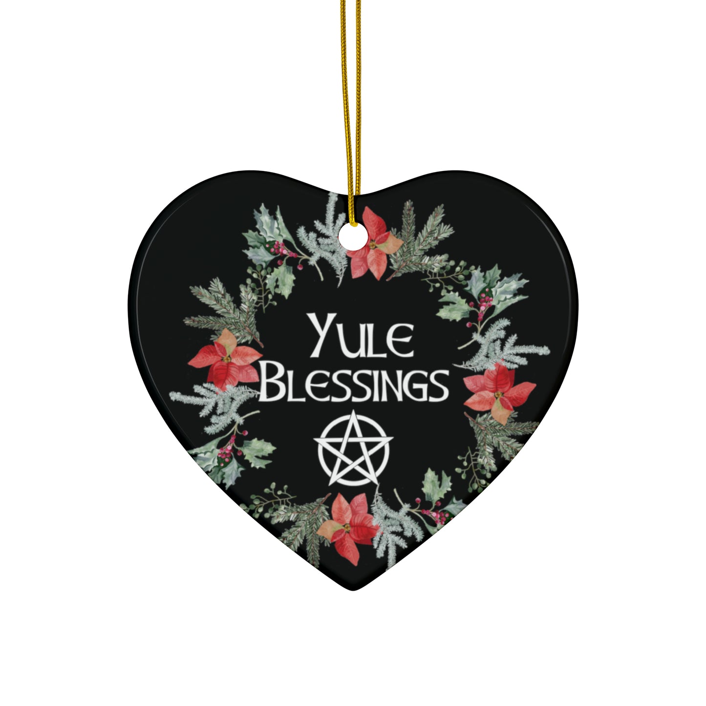 Yule Blessings Wreath Ornament | Circle, Star, Heart, Snowflake Shapes