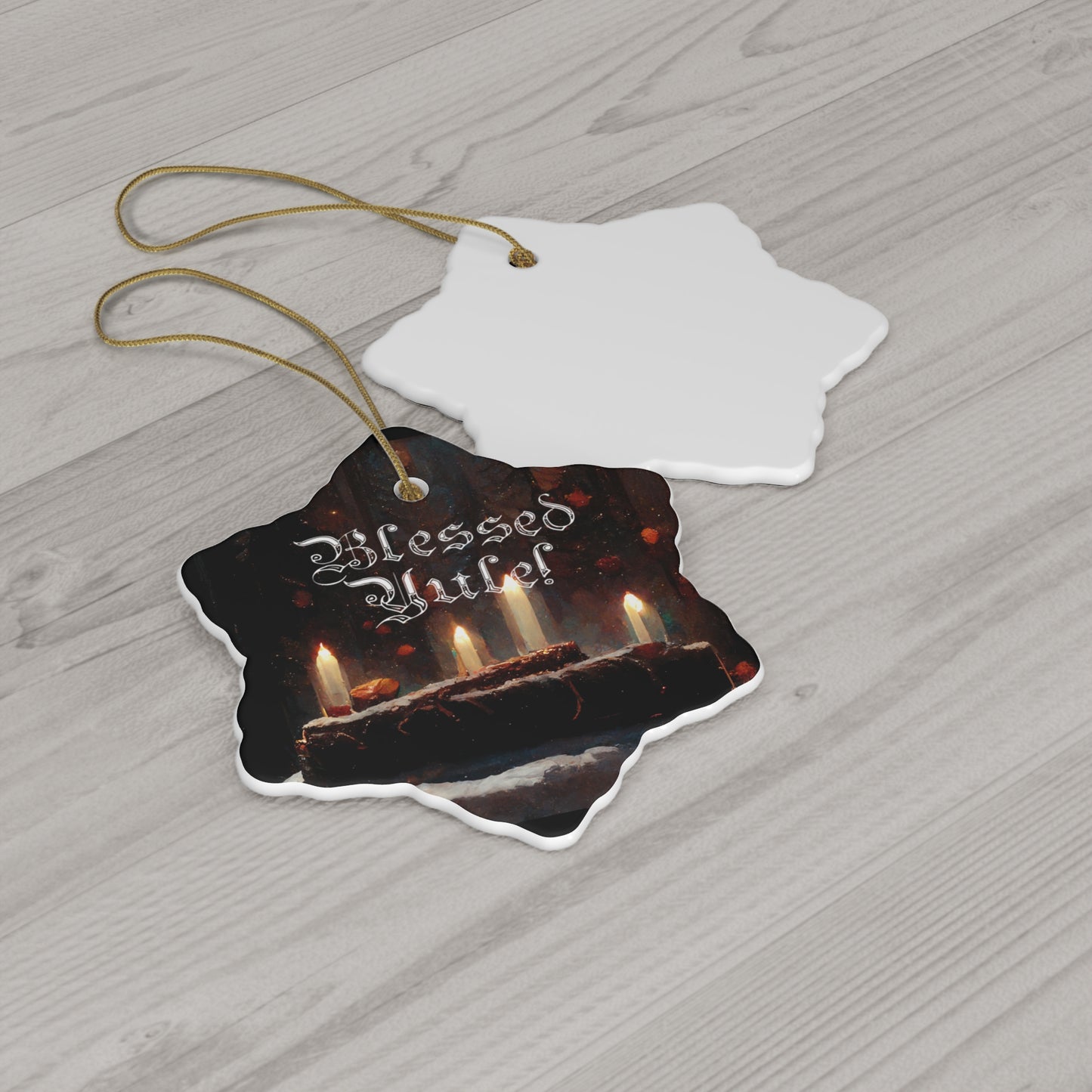 Pagan Yule Ornament - ornament with Yule Log and candles with "Blessed Yule" - Happy Yule ornaoment, pagan gift, pagan man gift, decor