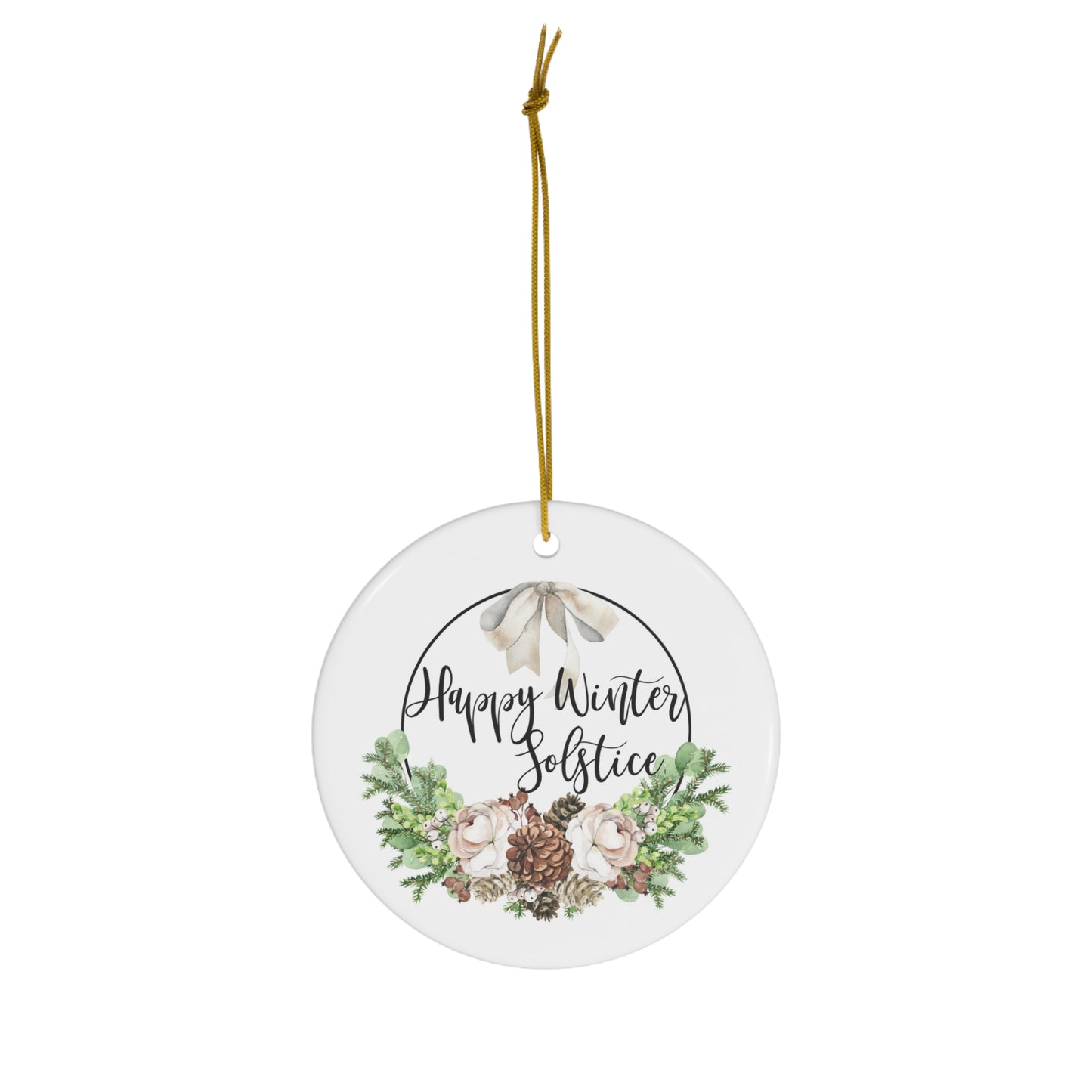 Happy Winter Solstice with Wreath - Yule Ornament - Christmas Ornament Pagan Ornament - Pagan gift, Pagan Man Gift, solstice decor