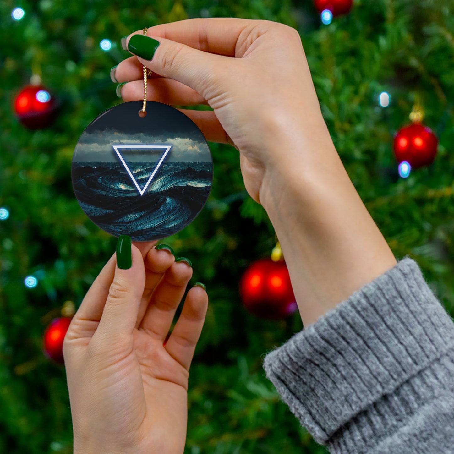 Yule Ornament - Water Symbol - Ceramic Witchy Pagan Wiccan Yule ornament for Yule Tree, Christmas Tree, or Yule decor, wiccan gift, pa