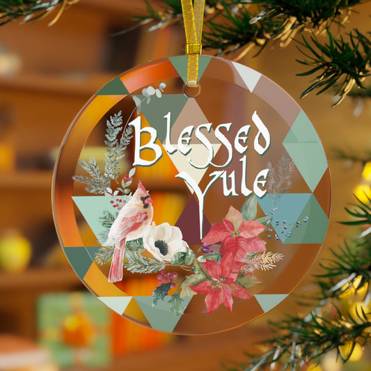 Blessed Yule Ornament - Glass Yule Ornament - Happy Yule! Decor for Yule Tree, pagan man gift, wreath, wiccan gift, solstice