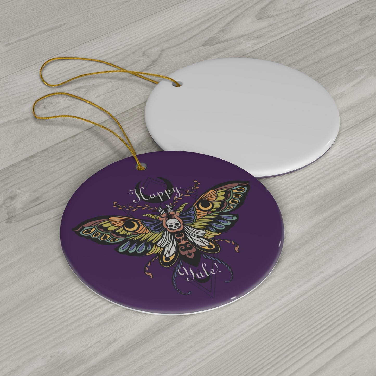 Death Moth Yule Ornament - Ceramic Ornament - Happy Yule - Christmas Ornament Pagan Ornament - Pagan gift, Pagan Man Gift, solstice decor