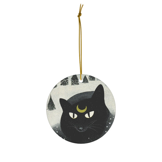 Witchy Yule Ornament - Ceramic Black Cat Yule Ornament - Blessed Yule! For Yule Tree pagan man gift wiccan gift pagan decor, witchy Familiar