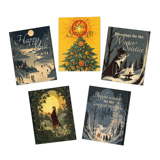 Yule Greeting Cards - 5 PACK | 3rd Edition | Set of Five Winter Solstice Cards for Pagans, Witches, Wiccans - Witchy Cards Pagan Christmas