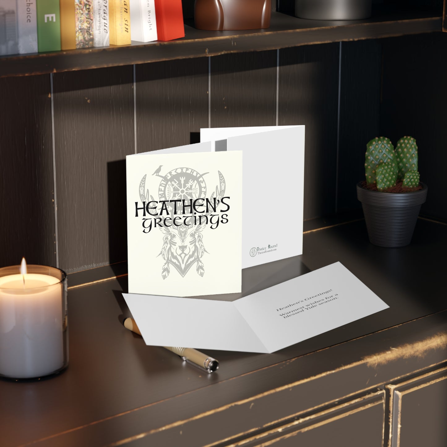 Heathen's Greetings! Vegvisir Deer | Yule Greeting Cards (8, 16, and 24 pcs)