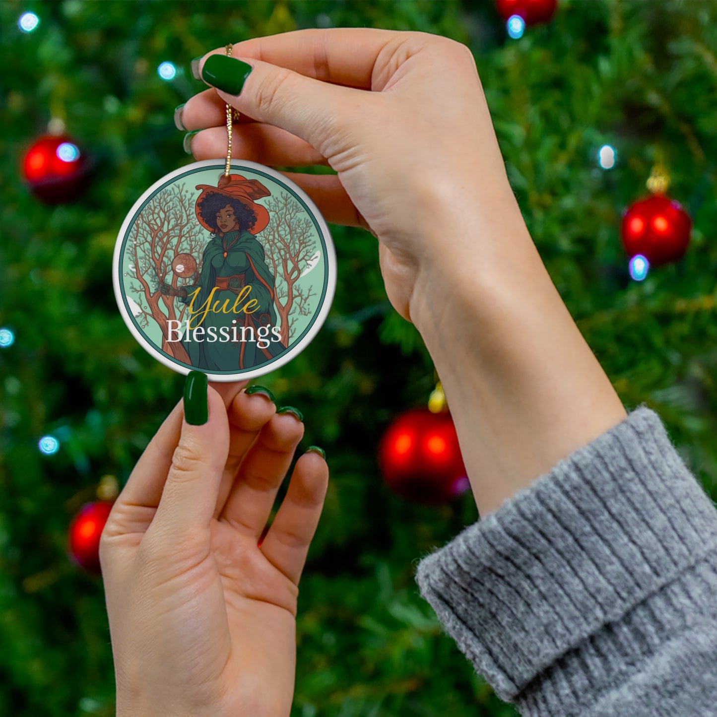 Yule Blessings | Green Witch, Ceramic Yule Ornaments, Pagan, Yule Decor, Witchy Ornaments, Christmas, Gift, Witchcraft Wiccan | Black Woman