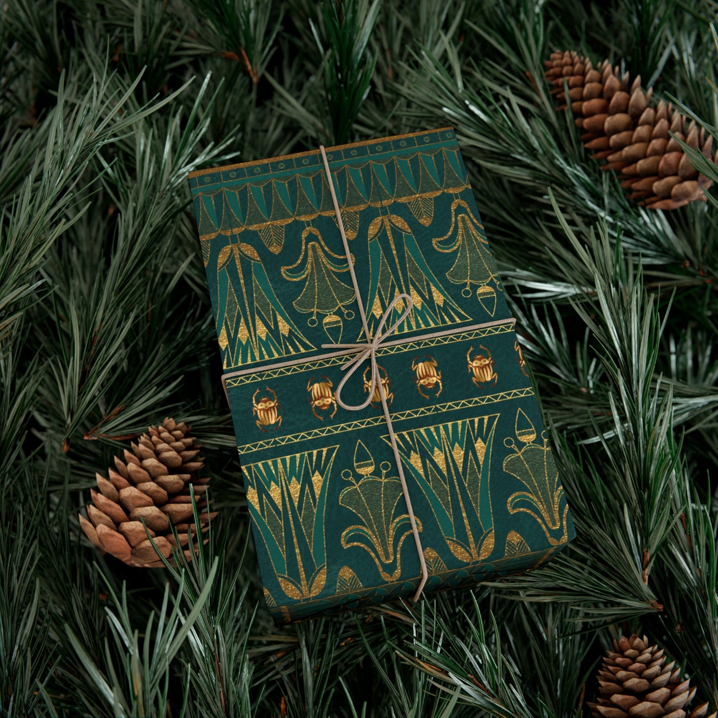 Green & Gold Egyptian Scarabs | Witchy Wrapping Paper | Boutique Gift Wrap