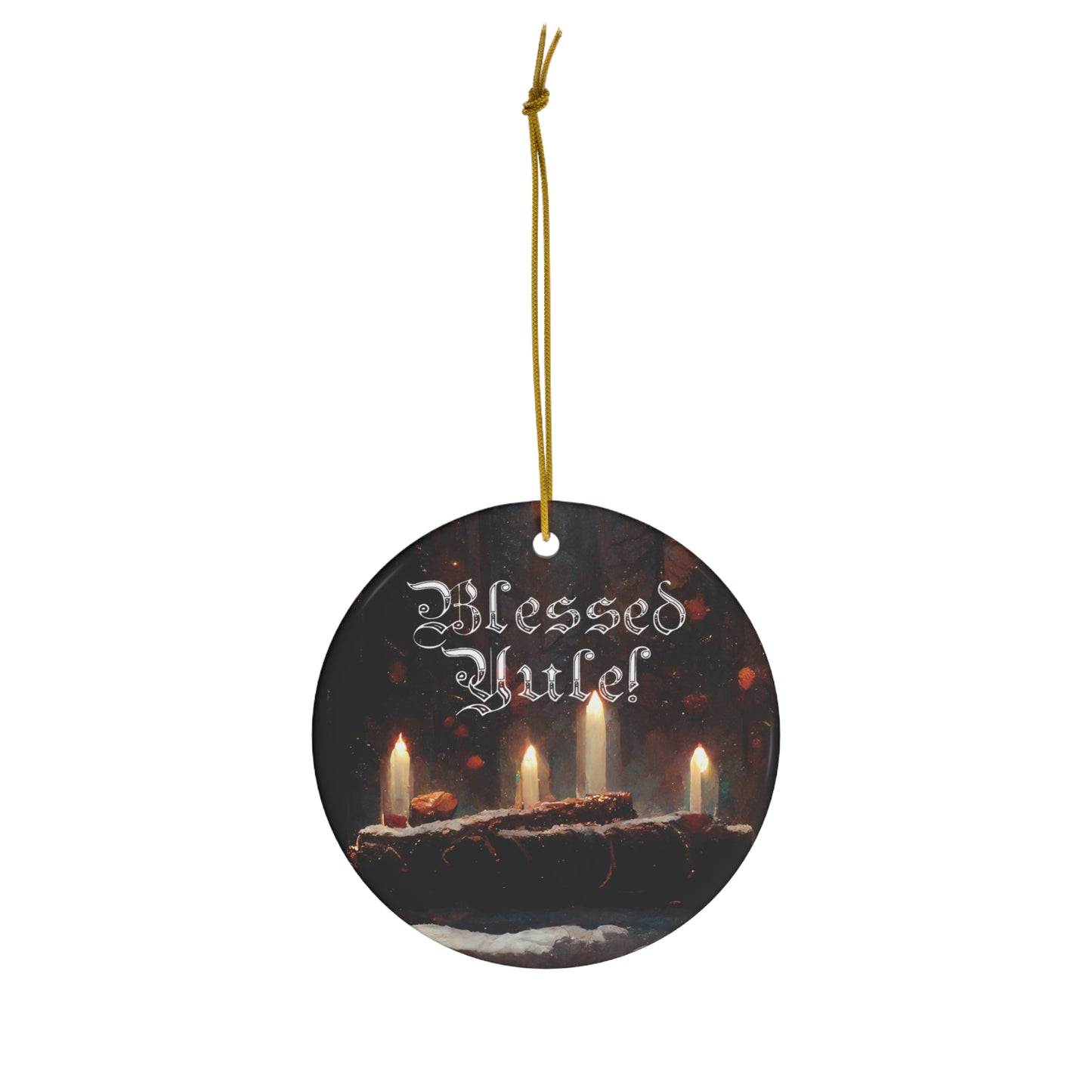 Pagan Yule Ornament - ornament with Yule Log and candles with "Blessed Yule" - Happy Yule ornaoment, pagan gift, pagan man gift, decor