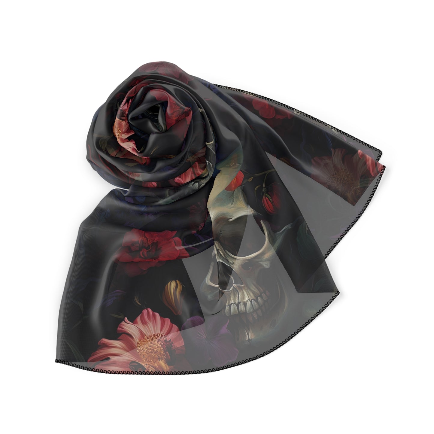 Large Skulls & Roses Gothic Witches Veil | Witchy Pagan Scarf