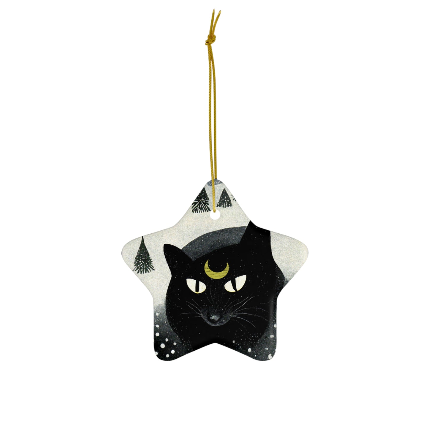 Witchy Yule Ornament - Ceramic Black Cat Yule Ornament - Blessed Yule! For Yule Tree pagan man gift wiccan gift pagan decor, witchy Familiar