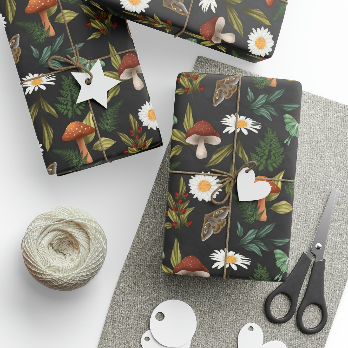 Cottage Core Witchy Moths & Mushrooms | Witchy Wrapping Paper | Boutique Gift Wrap