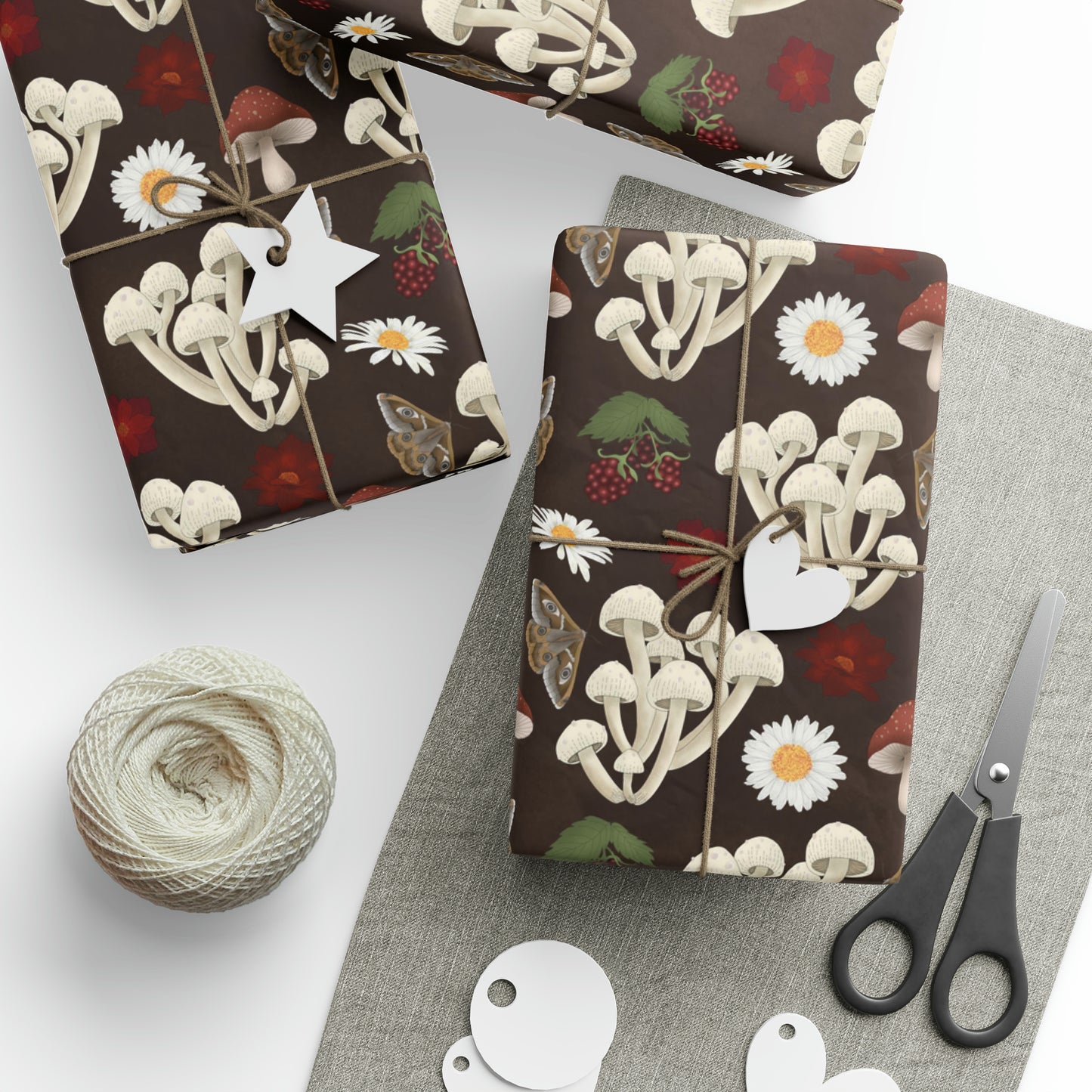 Cottage Witch Hearth Witch with Mushrooms | Witchy Wrapping Paper | Boutique Gift Wrap