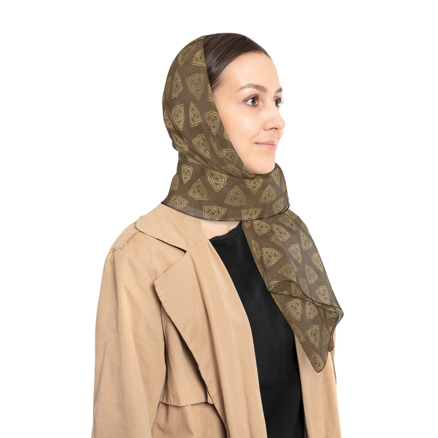 Triquetra Witches Veil Dark Brown | Witchy Pagan Celtic Scarf