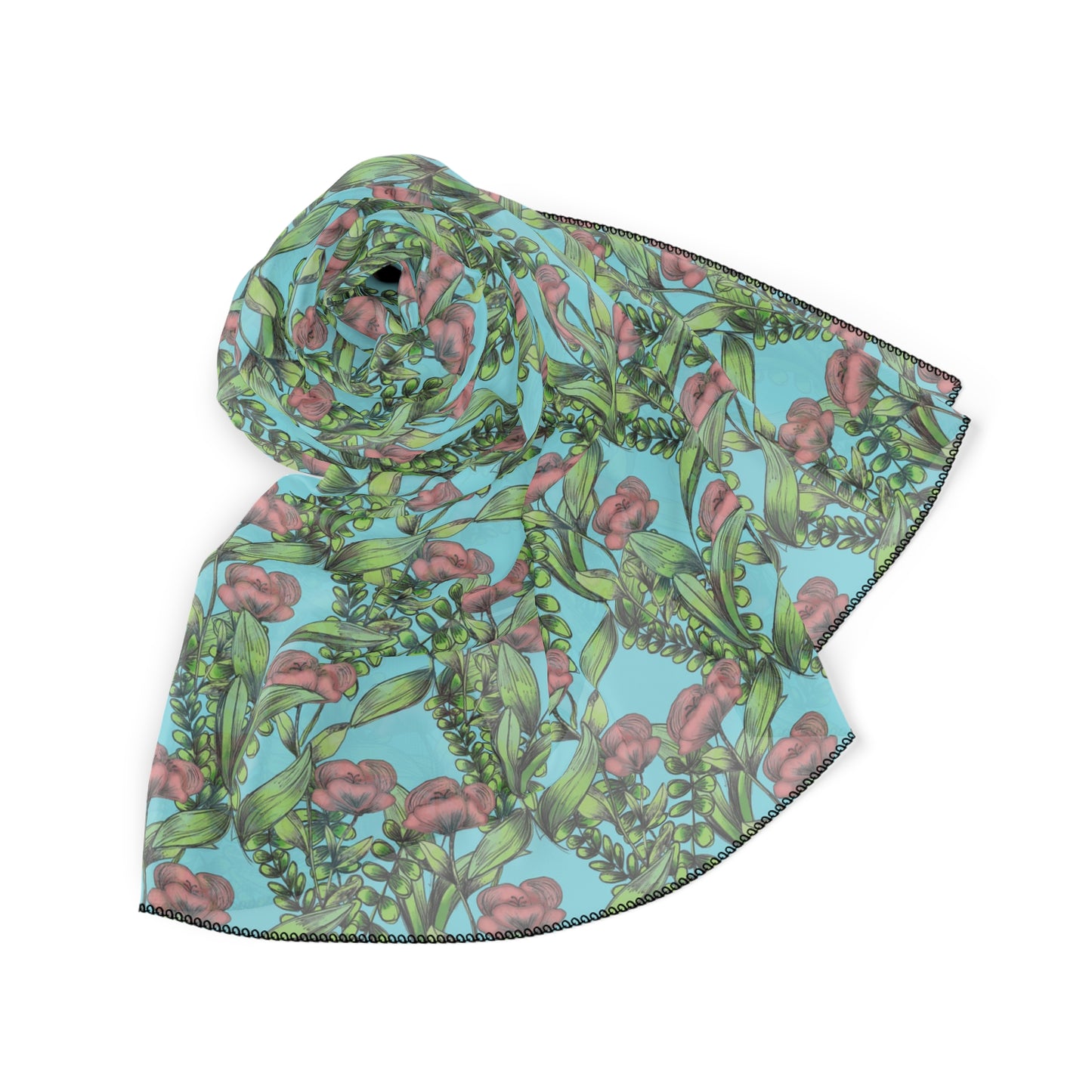 Poppies Green Witches Veil | Witchy Pagan Scarf