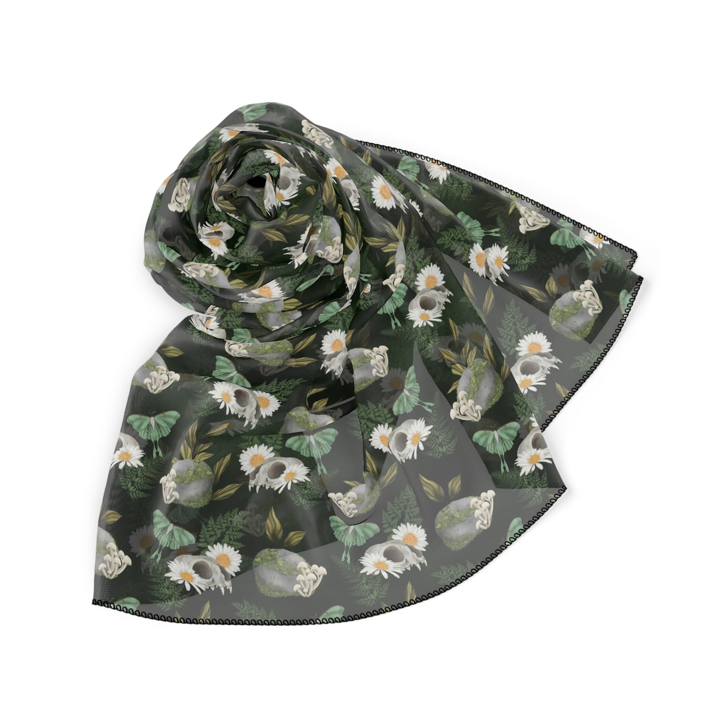 Green Witch Veil | Skulls & Plants Pattern Witchy Scarf