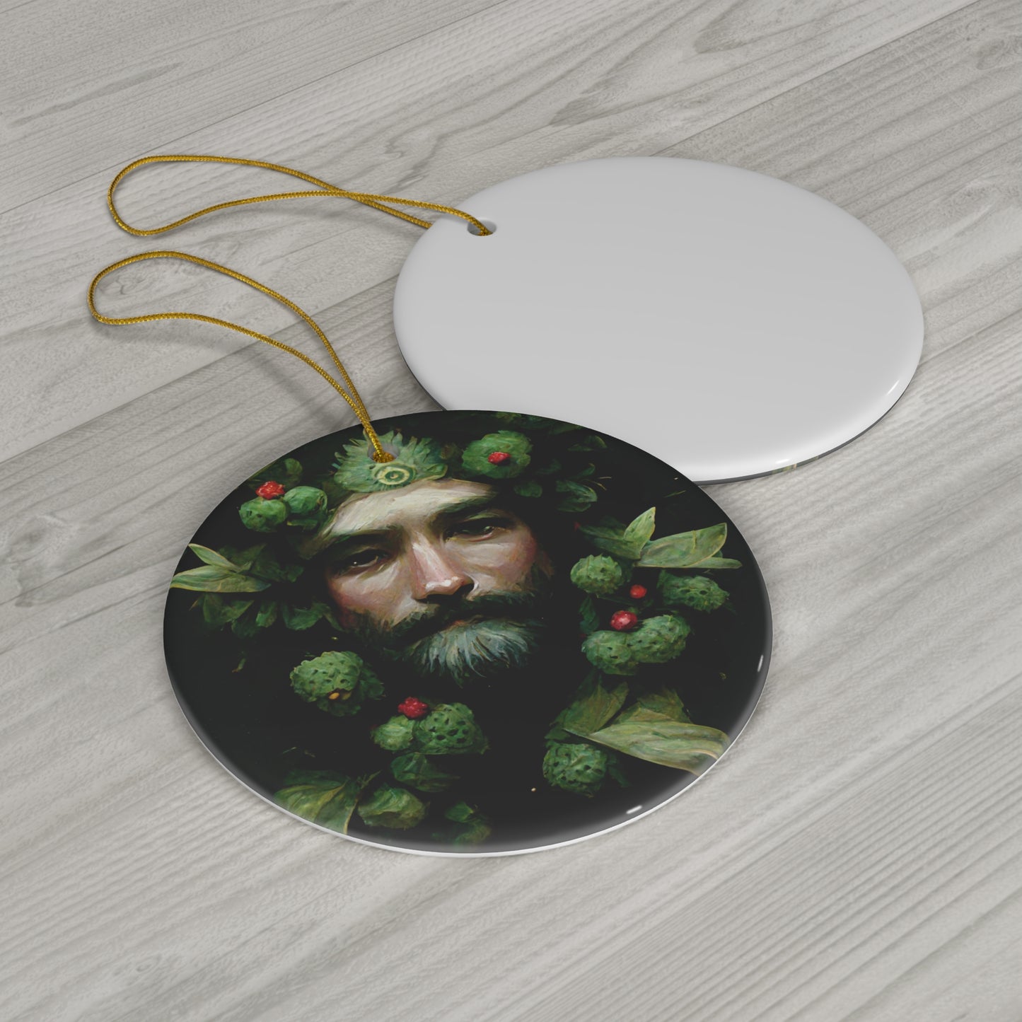 Witchy Yule Ornament - Green Man with holly berries Ornament - Blessed Yule! Ceramicornament for Yule Tree or Christmas Tree, pagan man gift