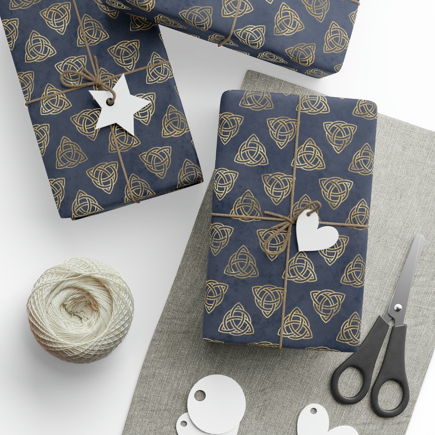 Gold & Blue Triquetra | Witchy Wrapping Paper | Boutique Gift Wrap