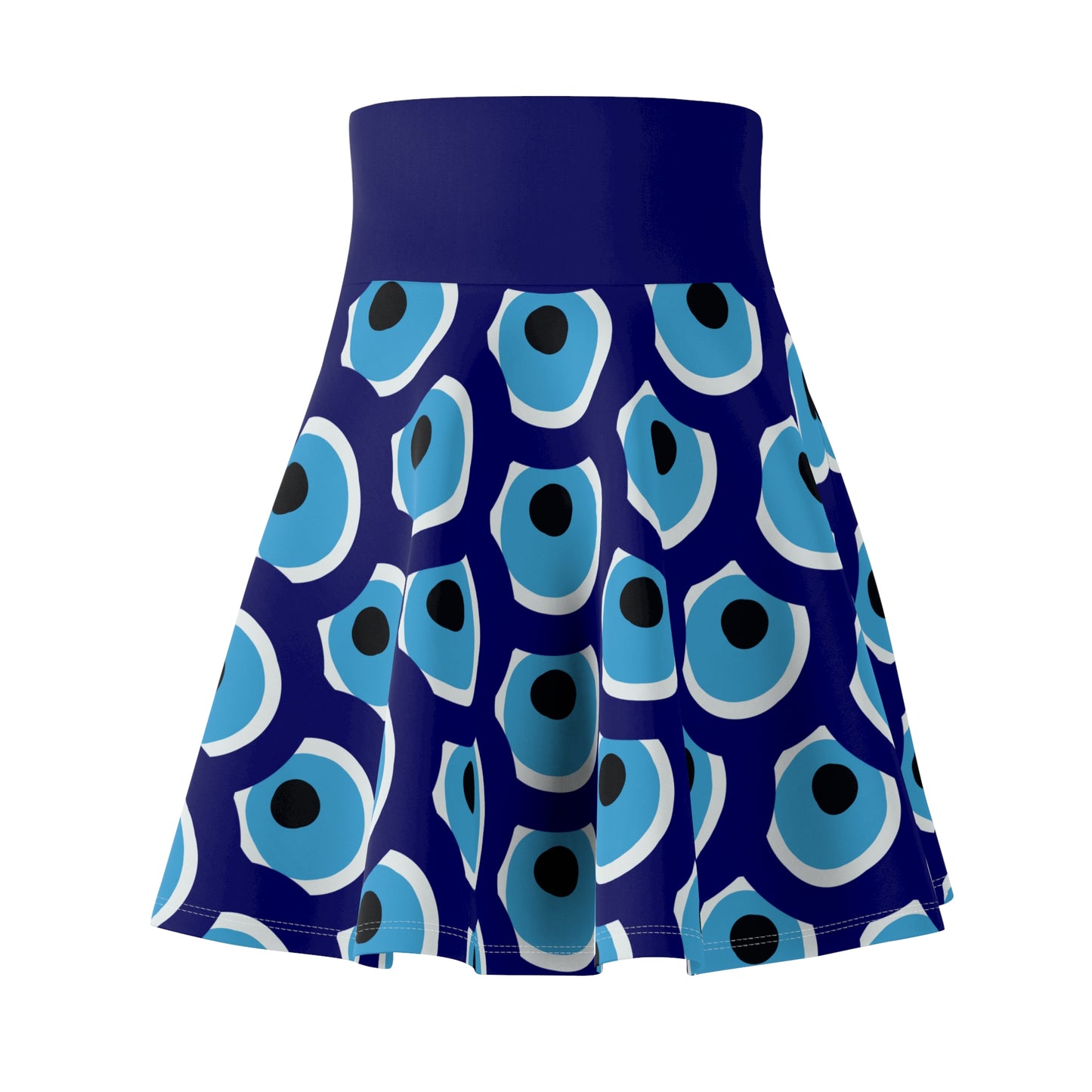 Evil Eye Skater Skirt | Witchy Skirt | Magical Skirt | Protection Symbol | Blue & White Skirt | Polyester Spandex
