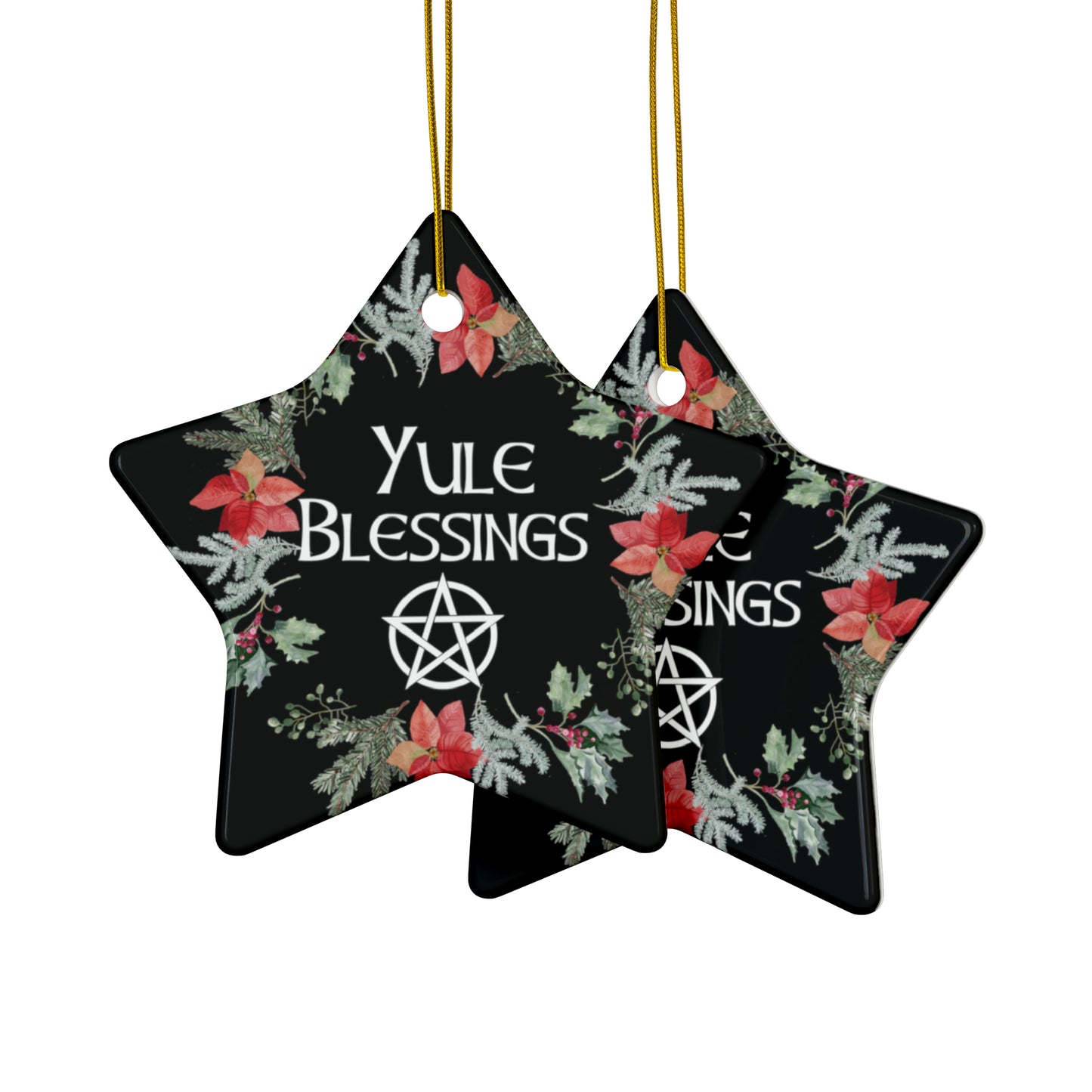 Yule Blessings Wreath Ornament | Circle, Star, Heart, Snowflake Shapes