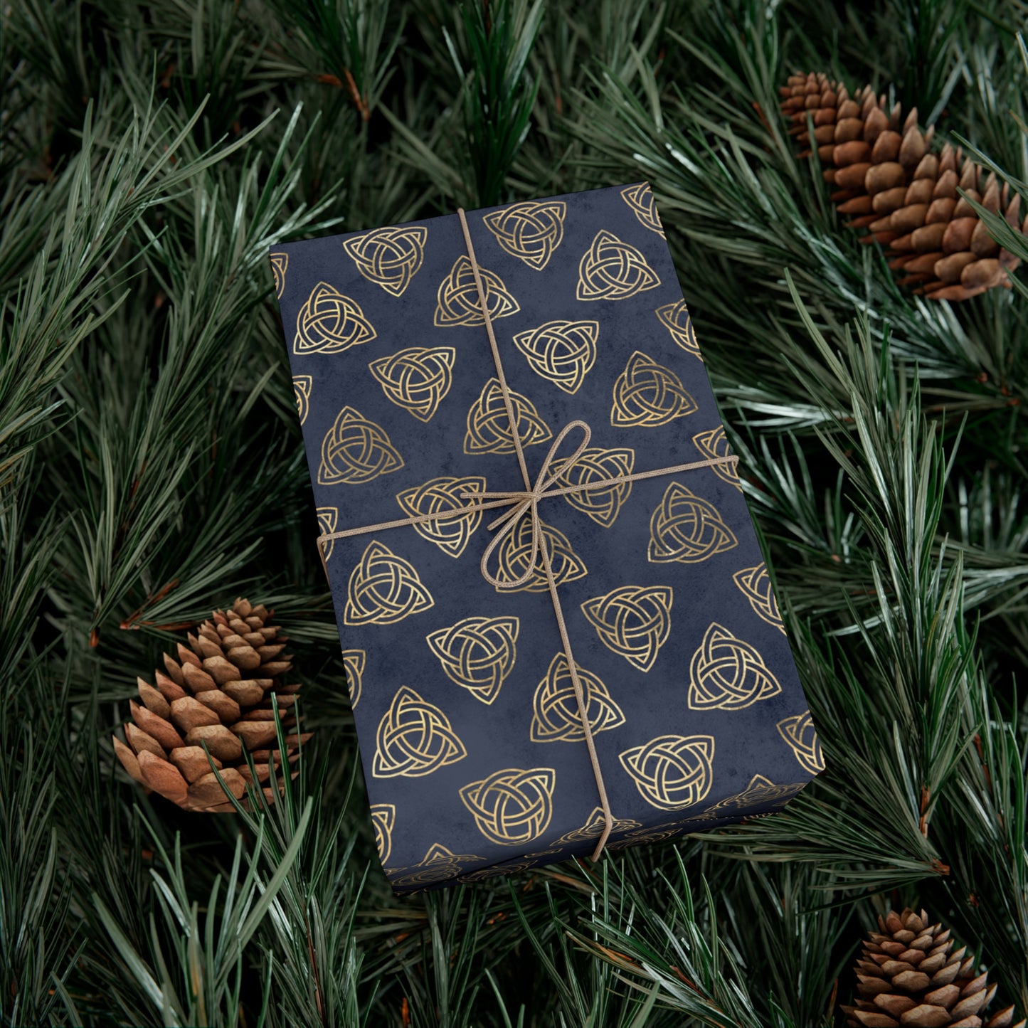 Gold & Blue Triquetra | Witchy Wrapping Paper | Boutique Gift Wrap