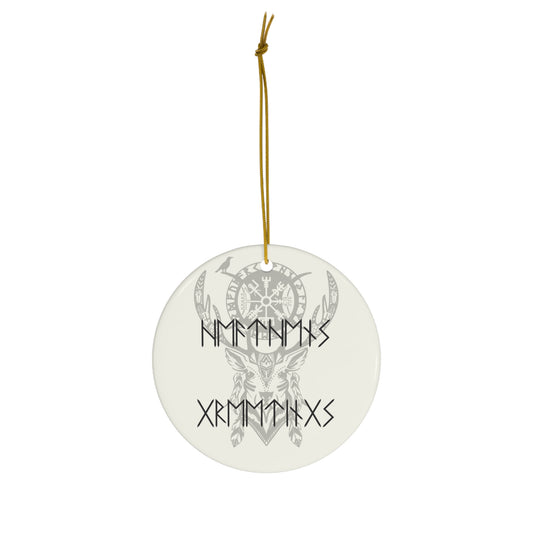 Heathen's Greetings, Ceramic Yule Ornaments, Futhark Stag Vegvisir Witchcraft, Witch, Yule Pagan Norse Decor, Pagan Gift, Witchy Gift