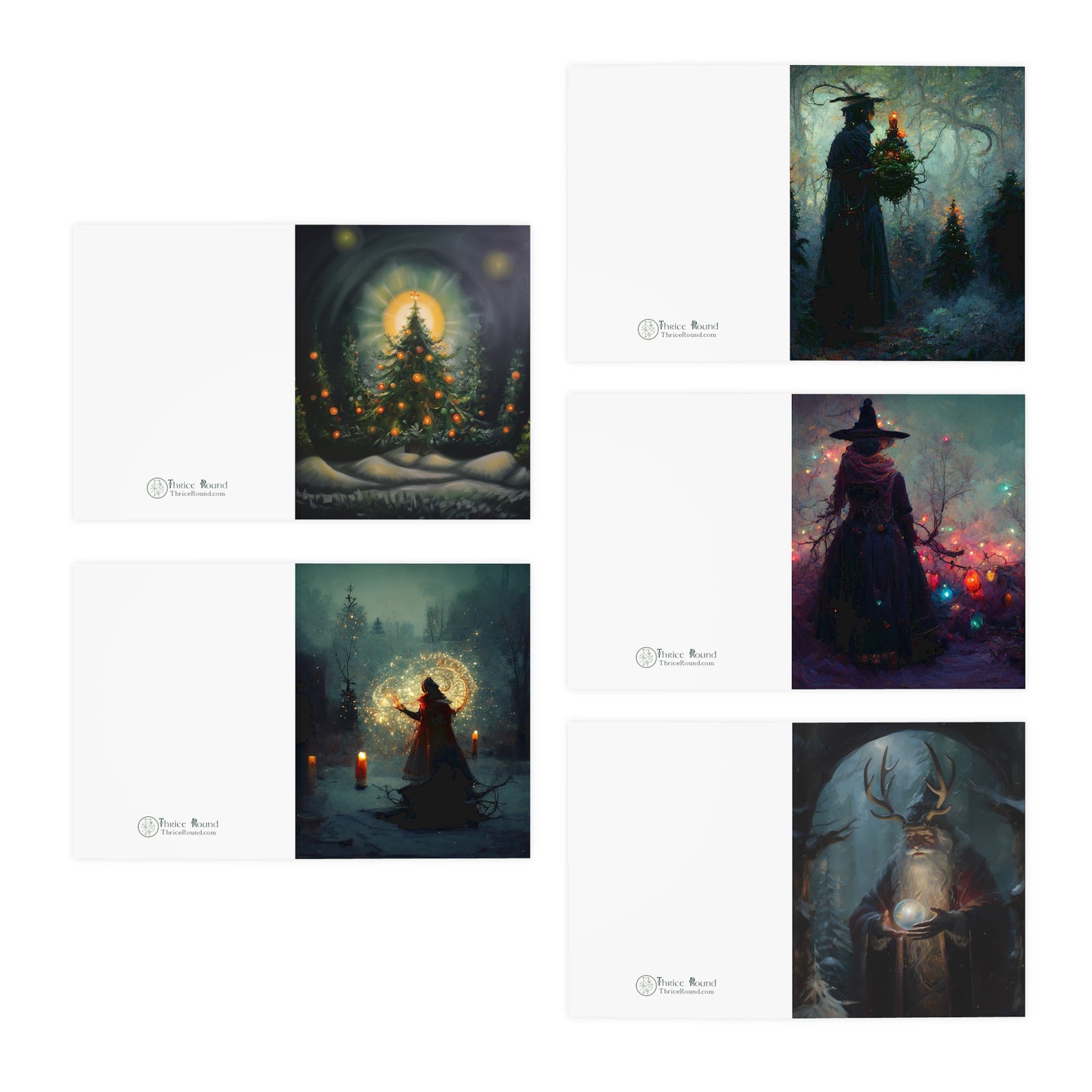 Yule Greeting Cards - 5 PACK - Set of Five Winter Solstice Greeting Cards for Pagans, Witches, Wiccans - Witchy Yule Cards Pagan Christmas