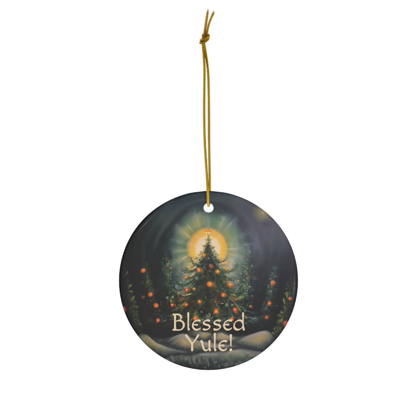 Witchy Yule Ornament - Yule Tree on the Winter Solstice - Blessed Yule! Ceramic ornament for Yule Tree or home decor wiccan pagan heathen