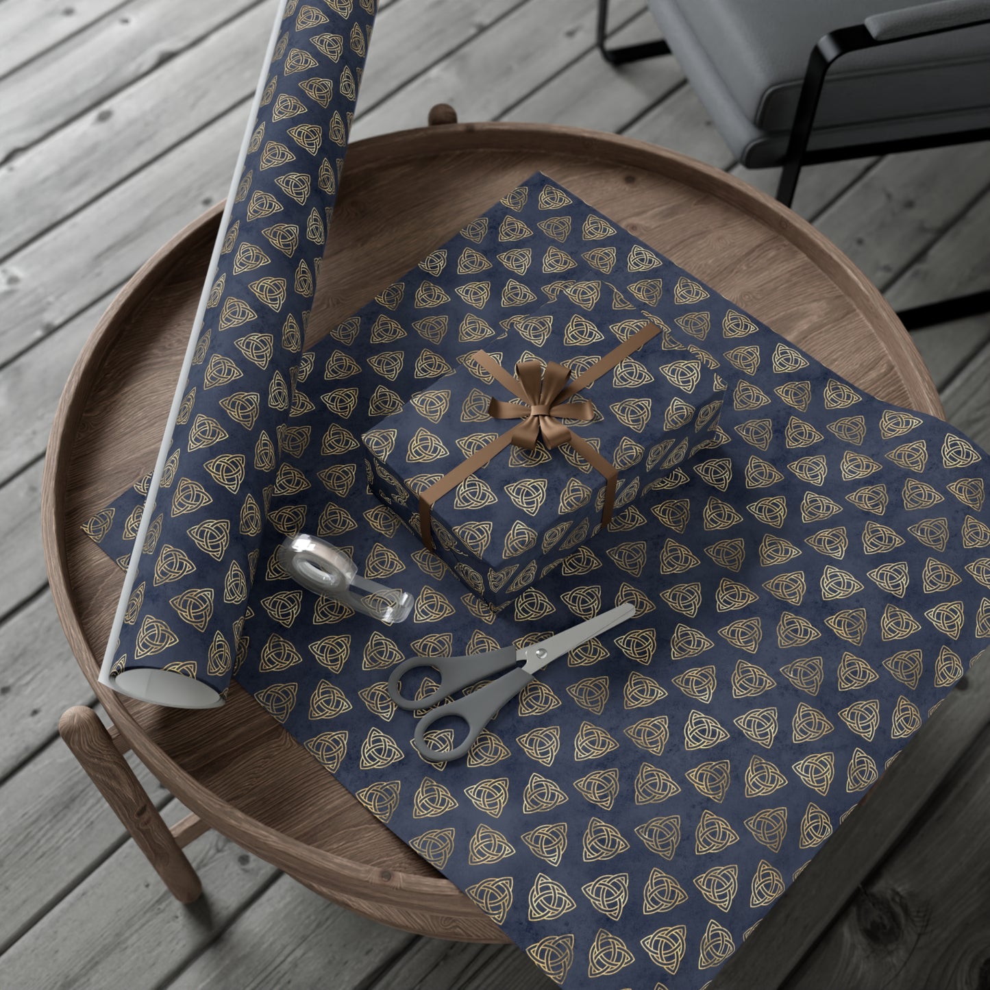 Gold & Blue Triquetra | Witchy Wrapping Paper | Boutique Gift Wrap
