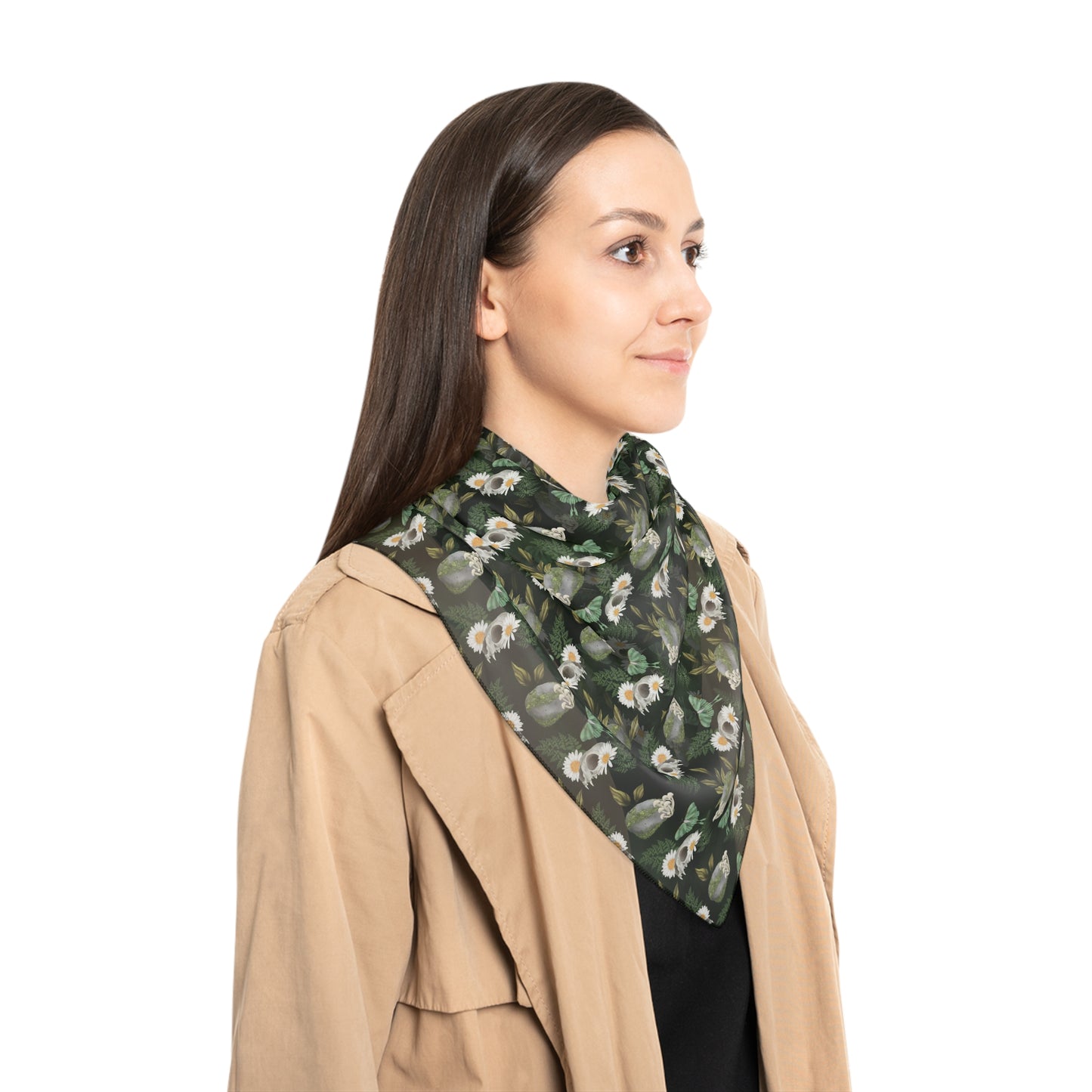 Green Witch Veil | Skulls & Plants Pattern Witchy Scarf