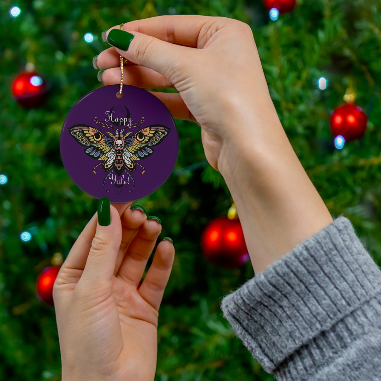 Death Moth Yule Ornament - Ceramic Ornament - Happy Yule - Christmas Ornament Pagan Ornament - Pagan gift, Pagan Man Gift, solstice decor