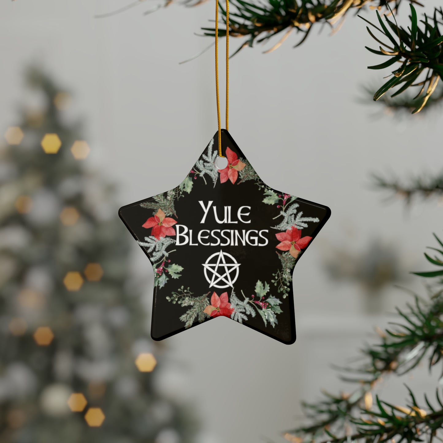 Yule Blessings Wreath Ornament | Circle, Star, Heart, Snowflake Shapes