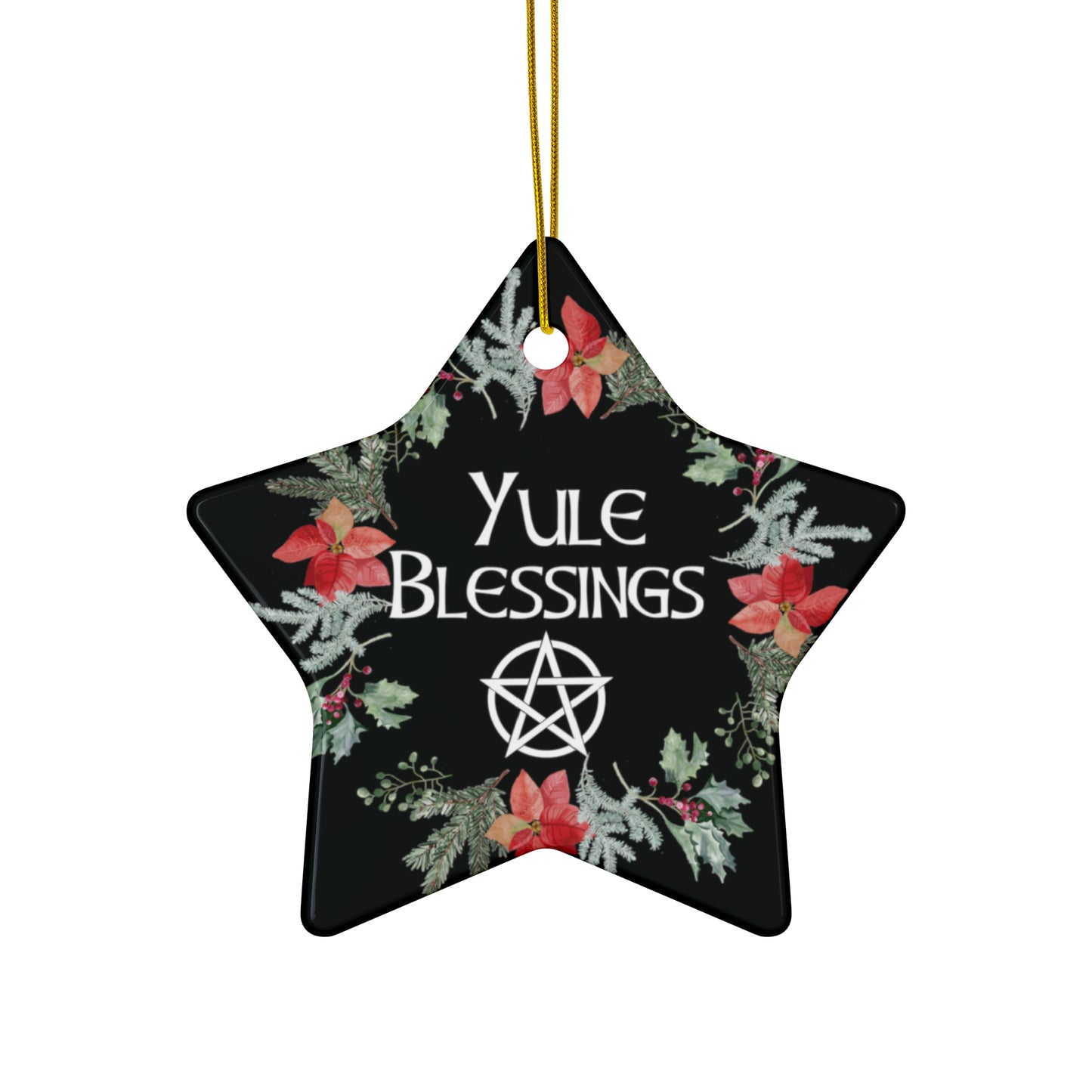 Yule Blessings Wreath Ornament | Circle, Star, Heart, Snowflake Shapes
