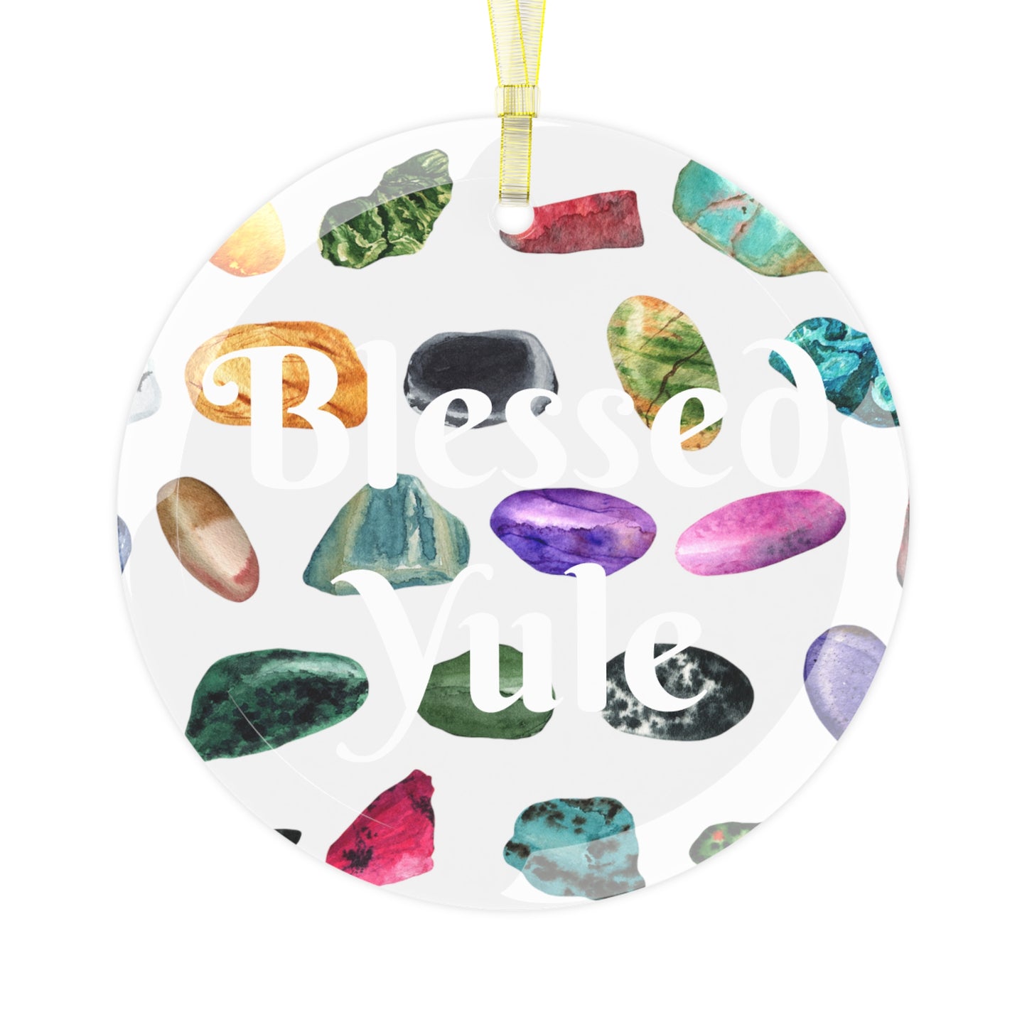 Glass Yule Ornament with Gemstone Design - Christmas Ornament - Ornament for Tree Winter Solstice - Pagan, Witch, Witchcraft Blessed Yule