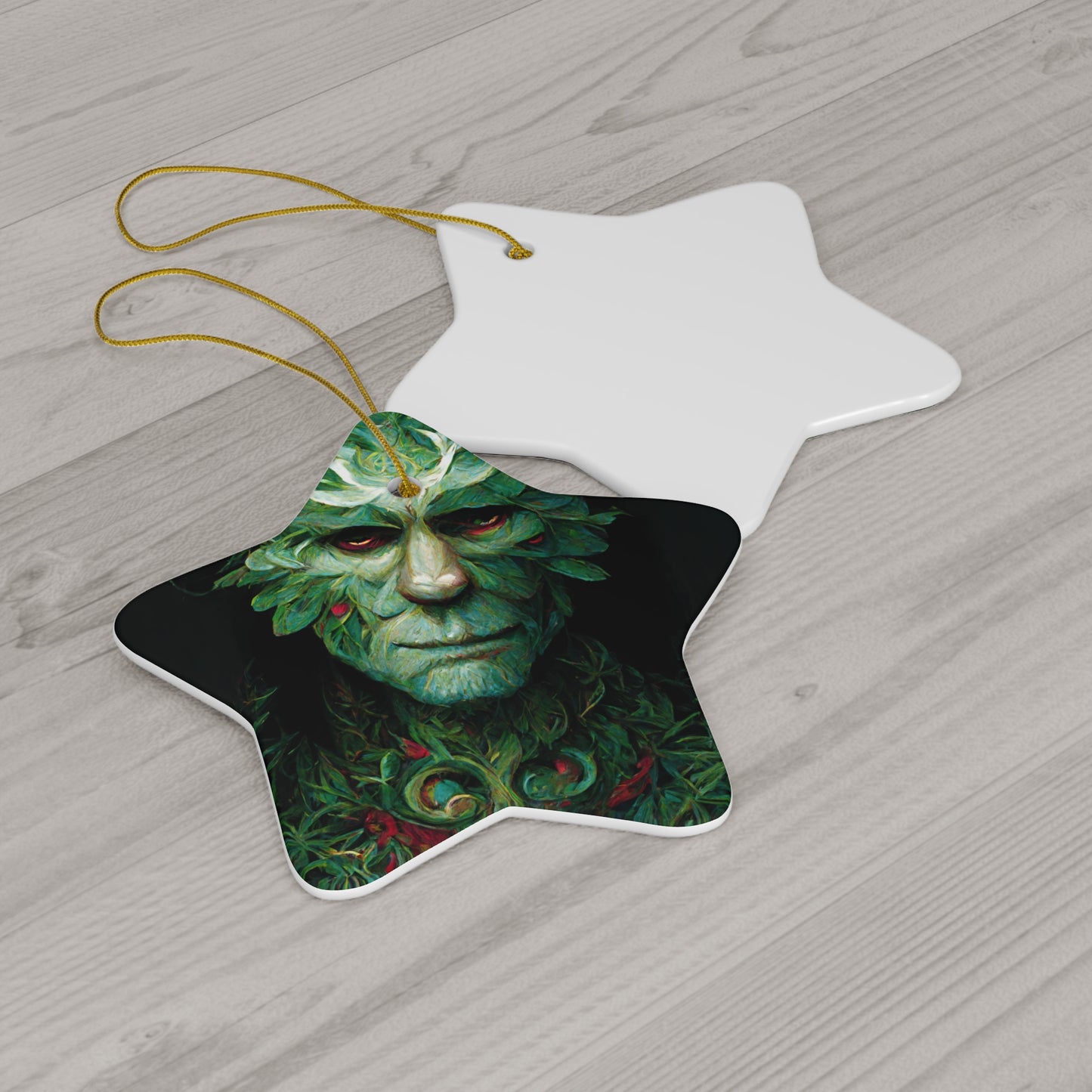 Pagan Yule Ornament - Green Man with holly berries Ornament - Blessed Yule! Ceramic ornament for Yule Tree or Christmas Tree, pagan man gift