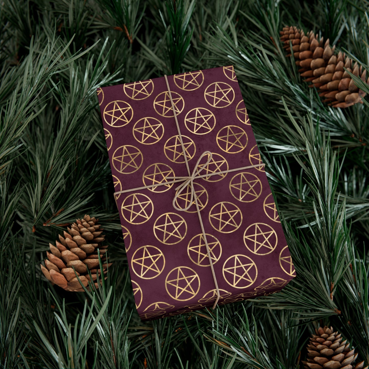Gold & Merlot Pentagrams | Witchy Wrapping Paper | Boutique Gift Wrap