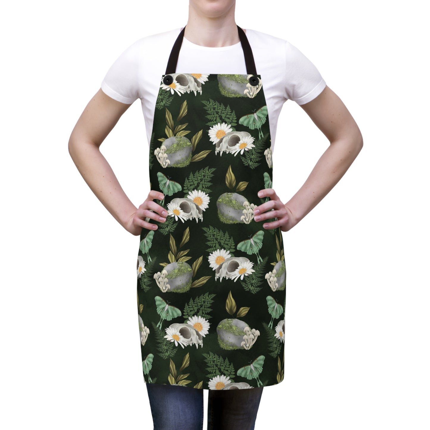 Kitchen Witch Apron - Featuring skulls, moths mushrooms, botanicals, flowers & plants - One Size - witchy gift, wiccan gift