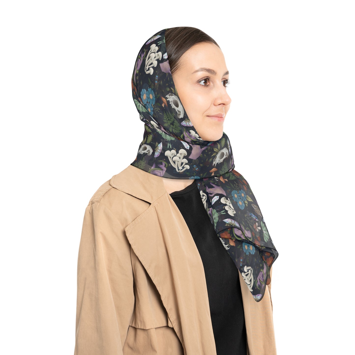 Witchy Pattern Veil | Witch Scarf | Skulls, Moths & Plants