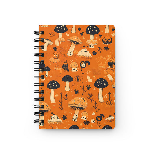 Orange Halloween Mushrooms Spiral Bound Notebook | Lined Pages | Grimoire | Book of Shadows