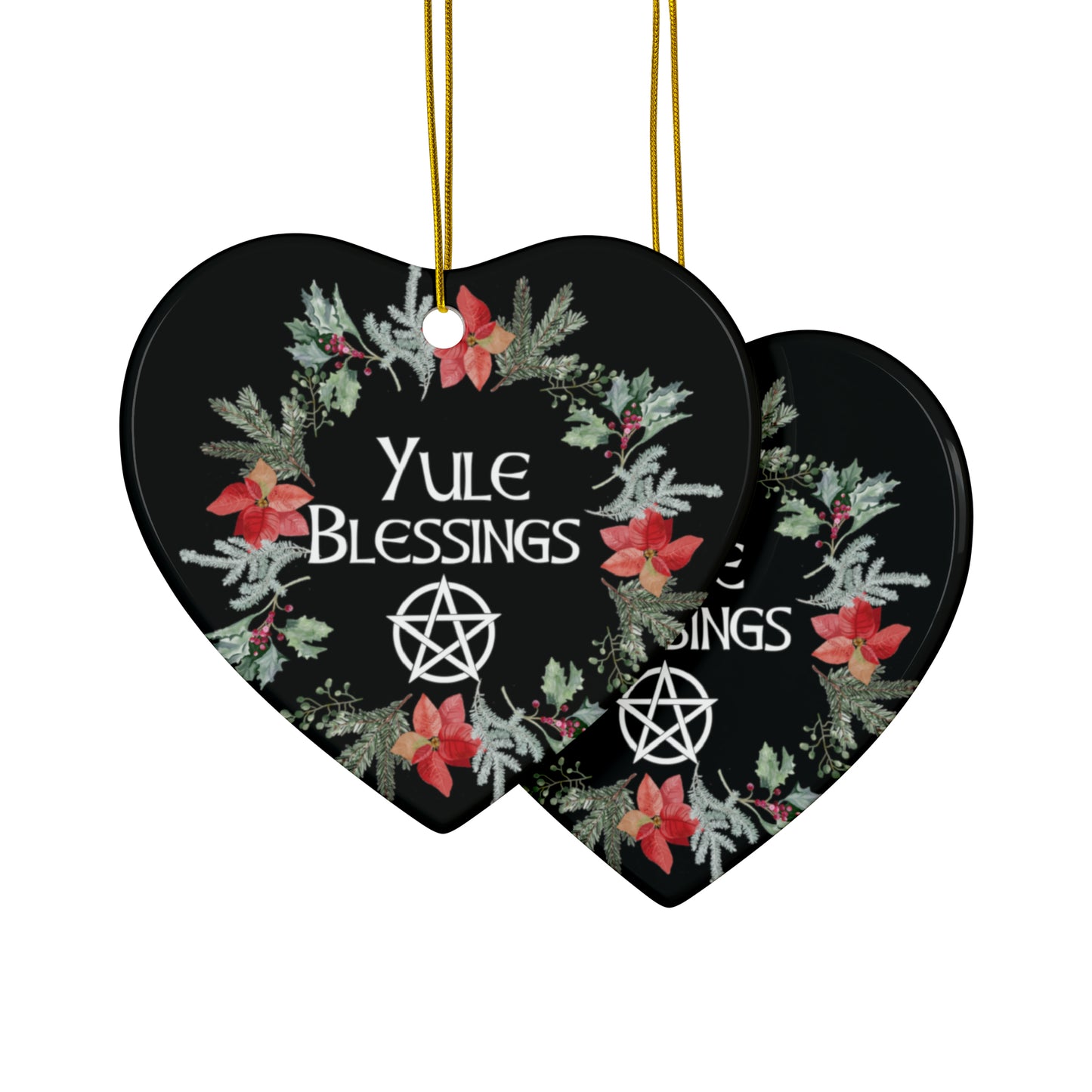 Yule Blessings Wreath Ornament | Circle, Star, Heart, Snowflake Shapes