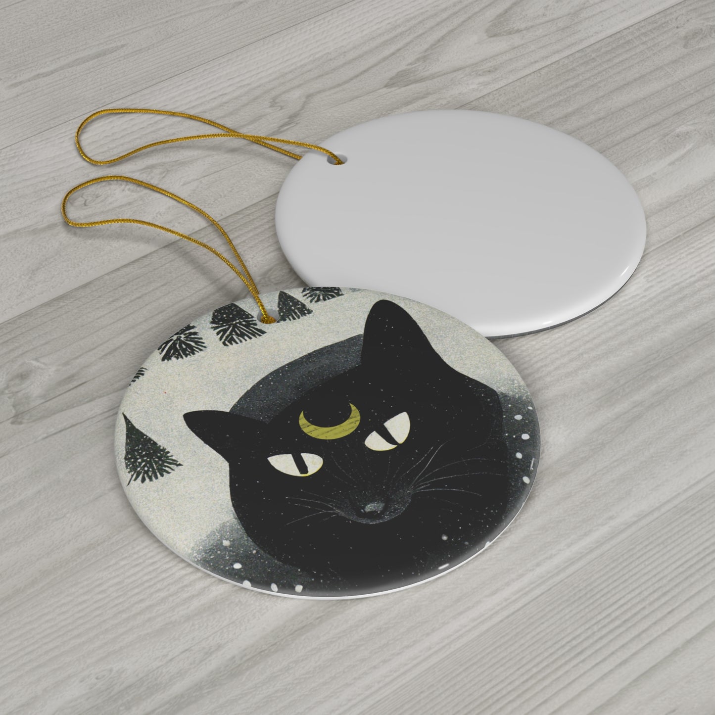 Witchy Yule Ornament - Ceramic Black Cat Yule Ornament - Blessed Yule! For Yule Tree pagan man gift wiccan gift pagan decor, witchy Familiar
