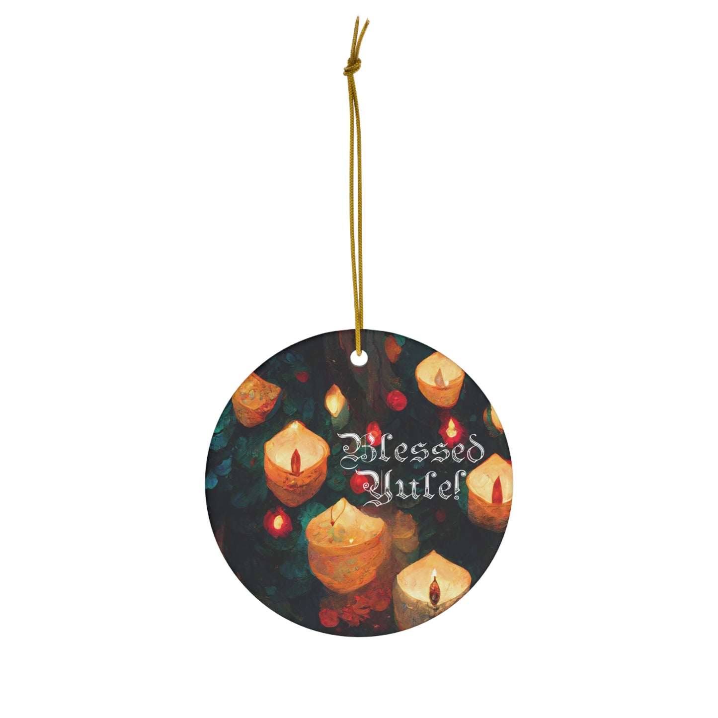 Witchy Yule Ornament - Yule Tree with candles and lights - Blessed Yule! ornament for Yule Tree or home decor wiccan pagan witchcraft