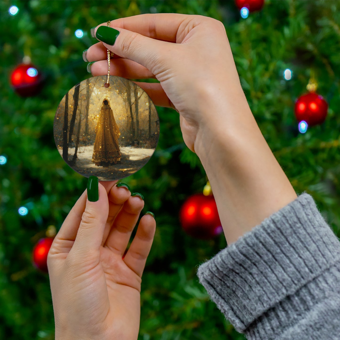 Witchy Yule Ornament - CERAMIC Golden Winter Yule Ornament - Blessed Yule! For Yule Tree, pagan man gift, wiccan gift, pagan decor, wi