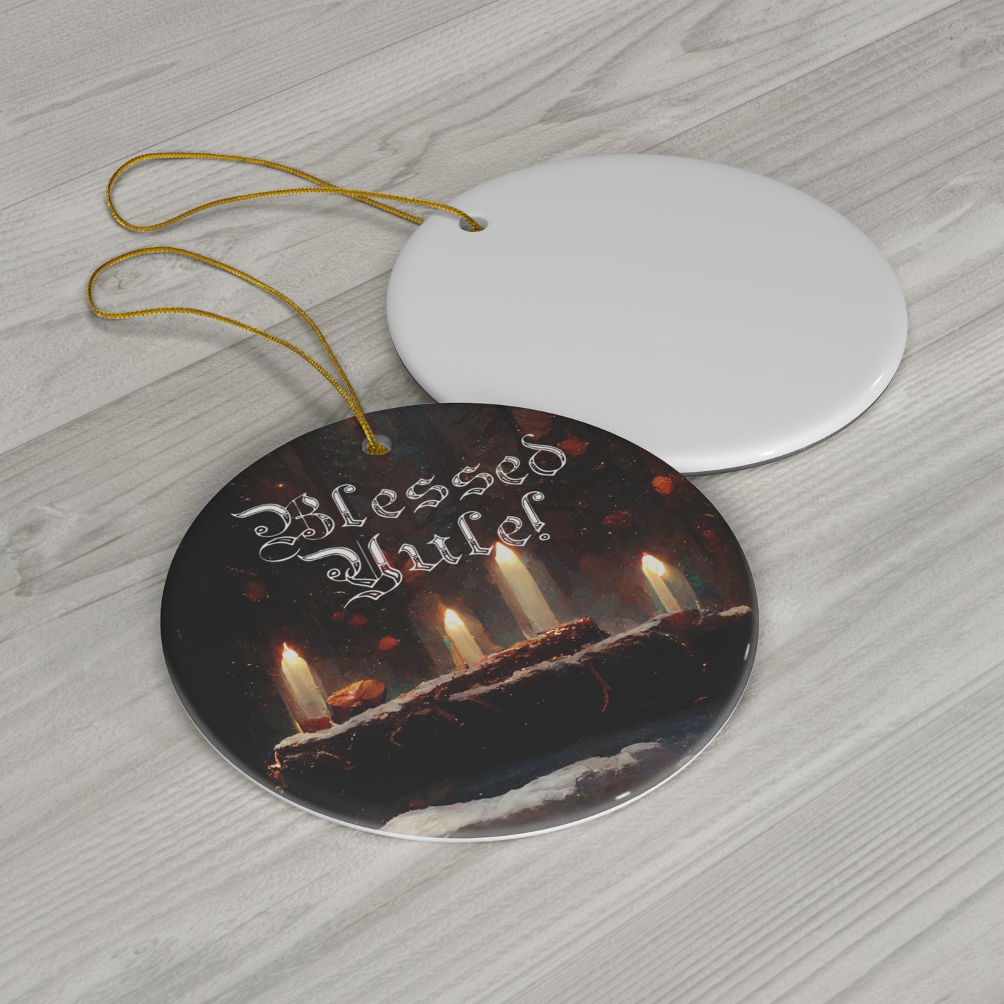 Pagan Yule Ornament - ornament with Yule Log and candles with "Blessed Yule" - Happy Yule ornaoment, pagan gift, pagan man gift, decor