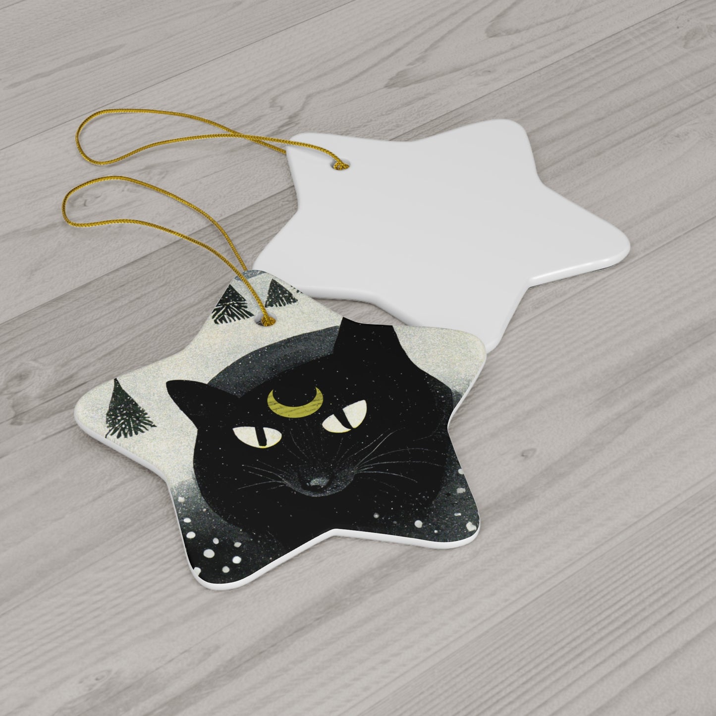 Witchy Yule Ornament - Ceramic Black Cat Yule Ornament - Blessed Yule! For Yule Tree pagan man gift wiccan gift pagan decor, witchy Familiar
