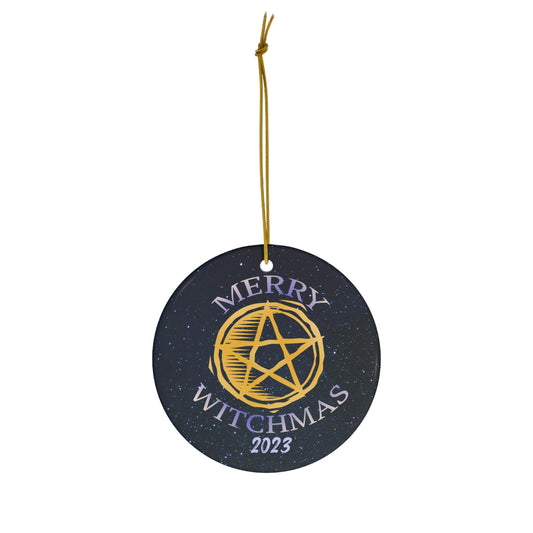 Merry Witchmas Ornament - Ceramic Yule Ornament - Happy Yule! Decoration for Yule Tree, pagan man gift, pentagram, pentacle, wiccan gift