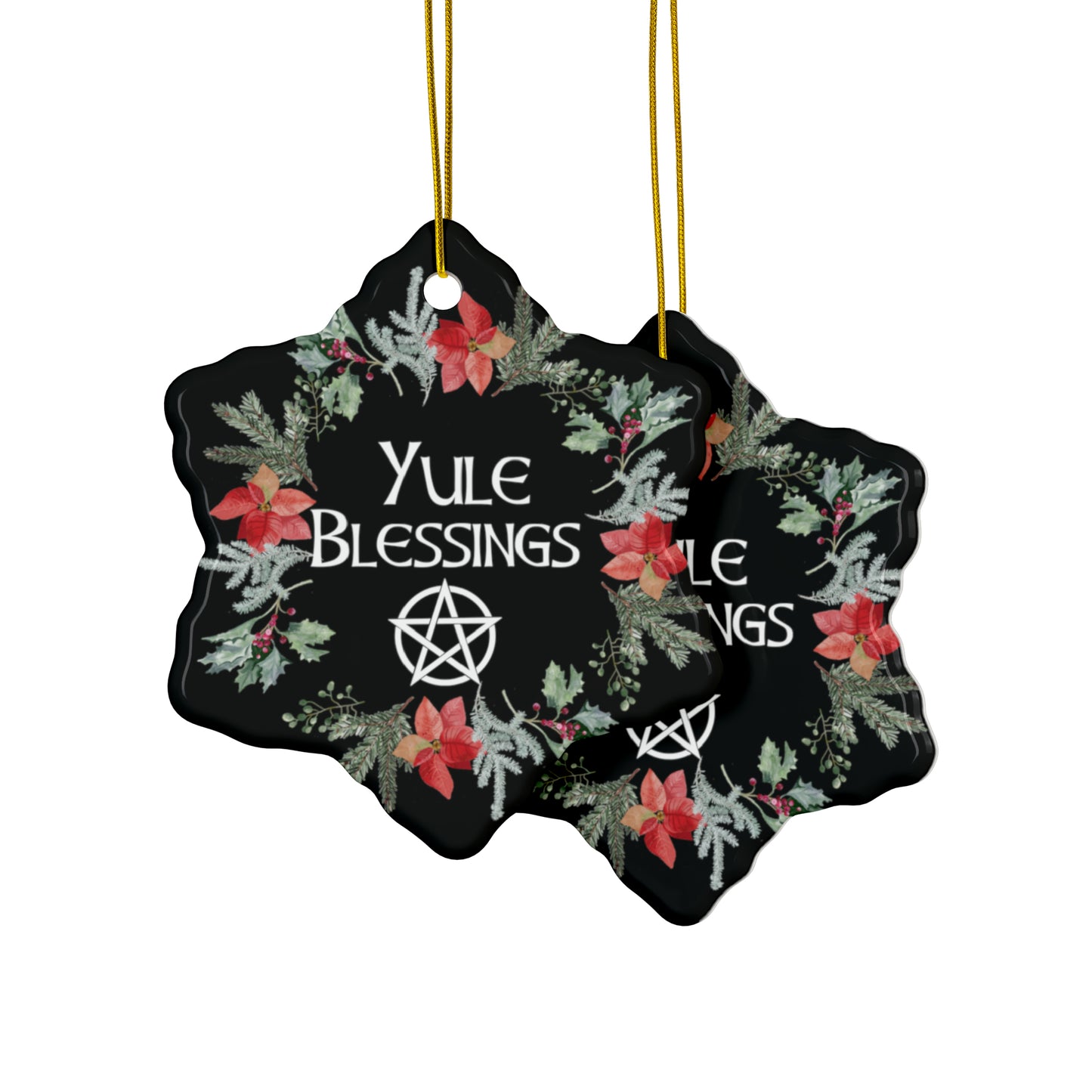 Yule Blessings Wreath Ornament | Circle, Star, Heart, Snowflake Shapes