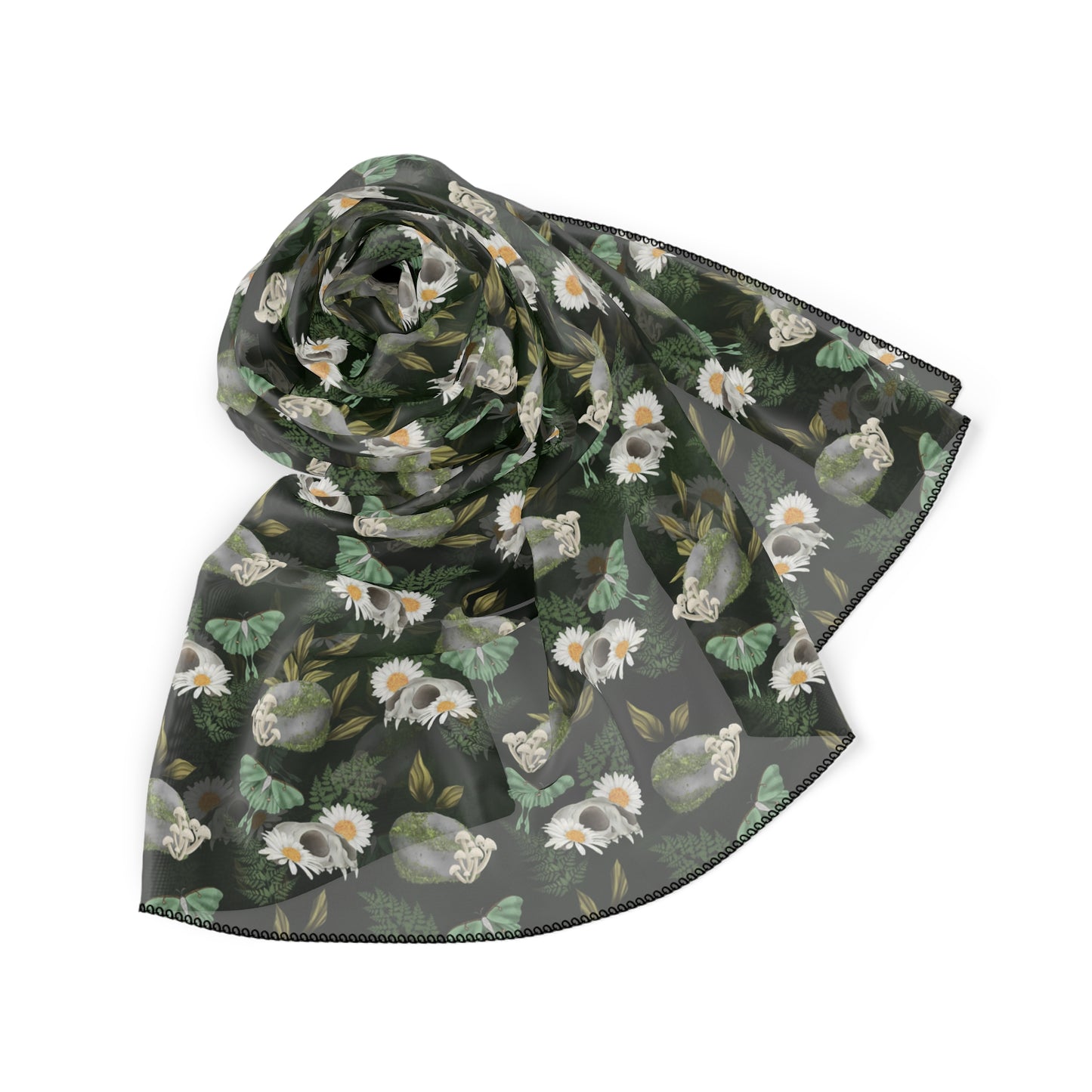 Green Witch Veil | Skulls & Plants Pattern Witchy Scarf